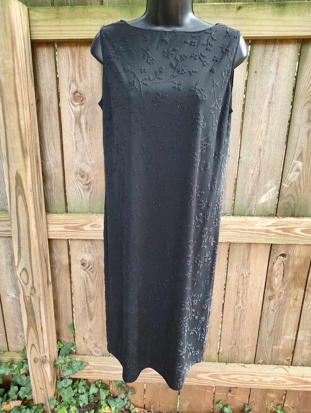 🏵️ Liz Claiborne VTG 90s Y2K Beaded Black Whimsy Goth Witch Midi Dress Size M